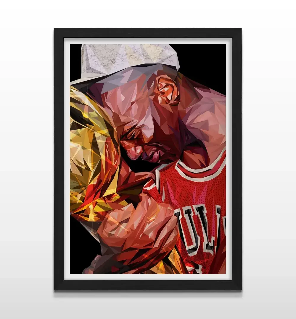 Cuadro moderno de Michael Jordan con el trofeo y marco negro, decoración de alto impacto visual y regalo ideal para amantes del deporte y el éxito