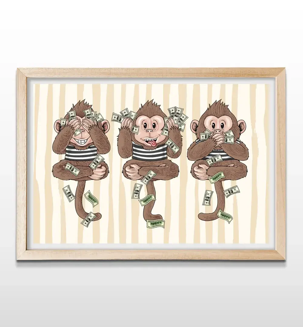 cuadro 3 monos sabios rectangular natural