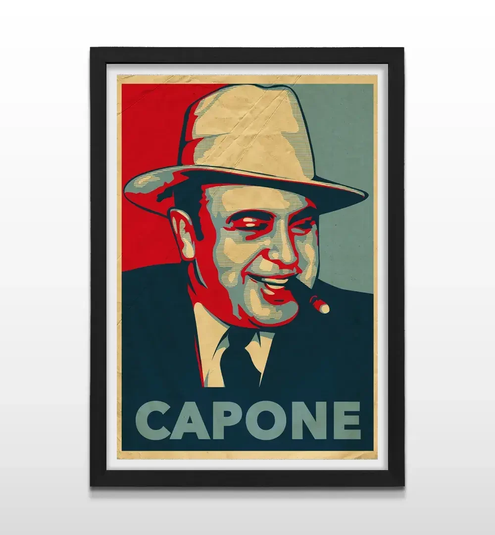 Cuadro moderno de Al Capone con marco negro, arte de pared de estilo gánster clásico y regalo ideal para amantes del cine, la historia y el diseño de interiores sofisticado