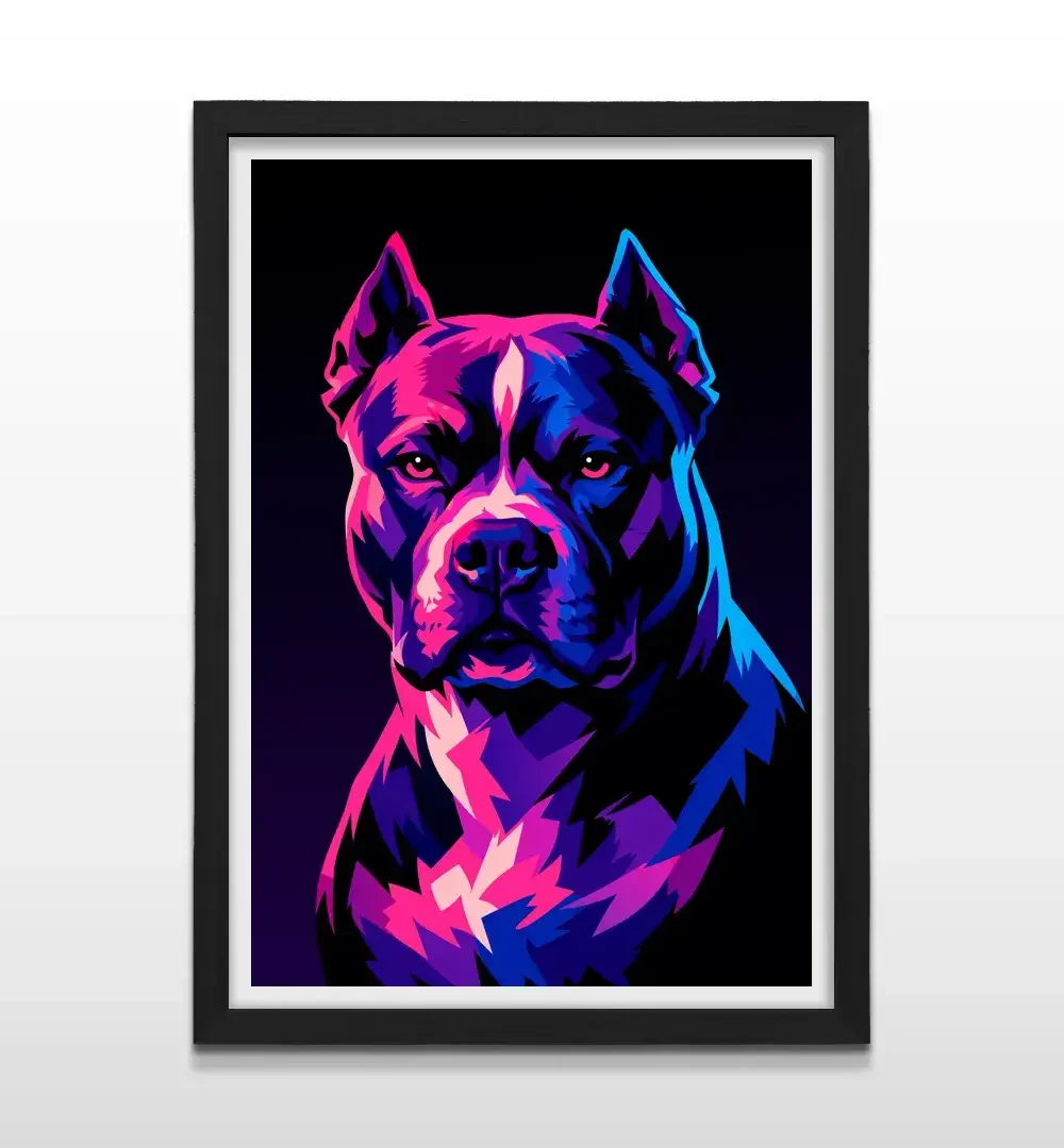 Cuadro moderno de American Staffordshire Terrier con marco negro, decoración de alto impacto visual y regalo ideal para dueños de Amstaff y amantes del diseño exclusivo