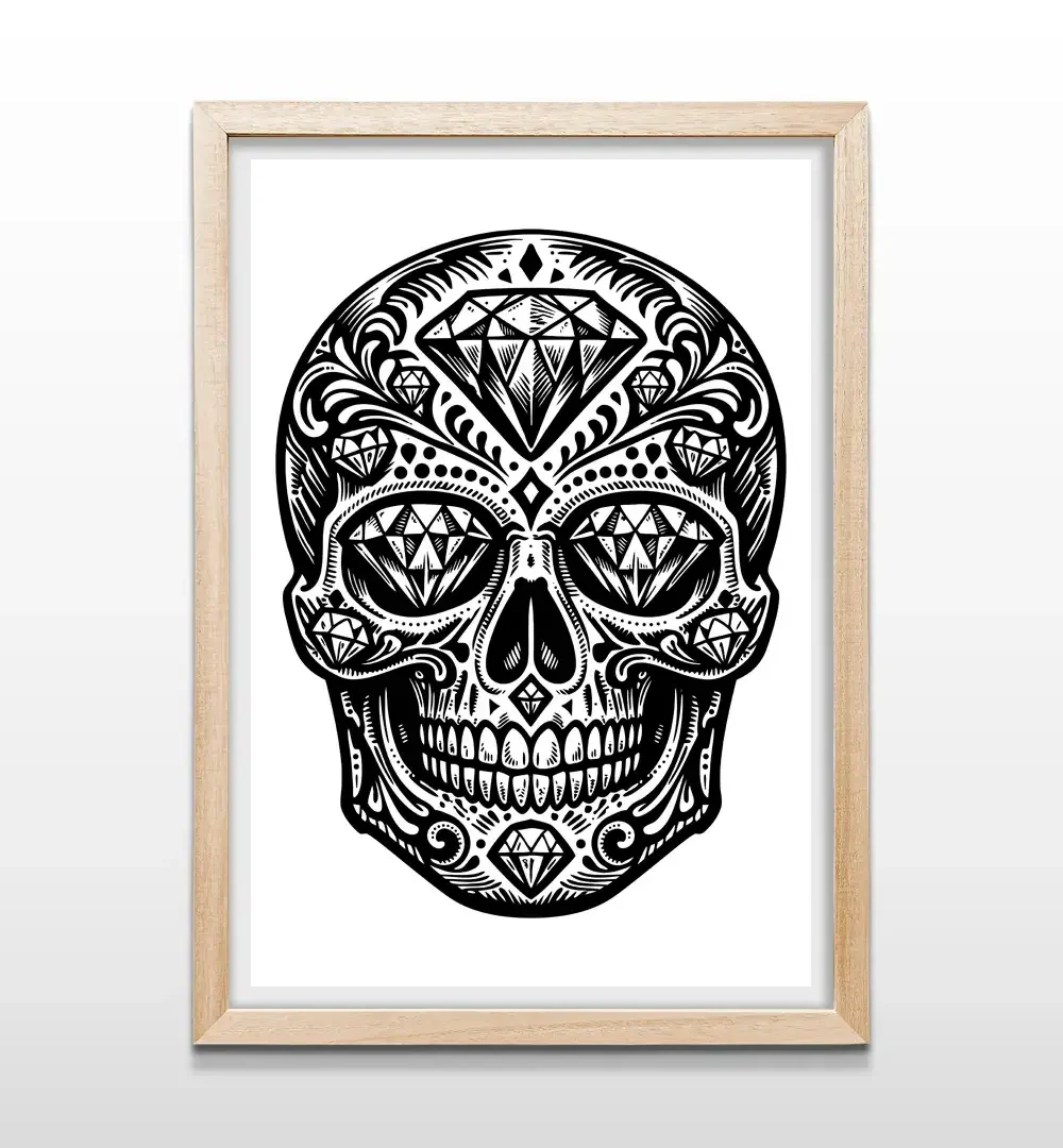 cuadro calavera diamantes rectangular natural