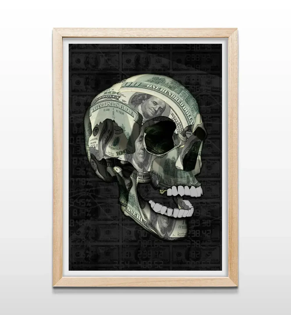 cuadro calavera dolar rectangular natural