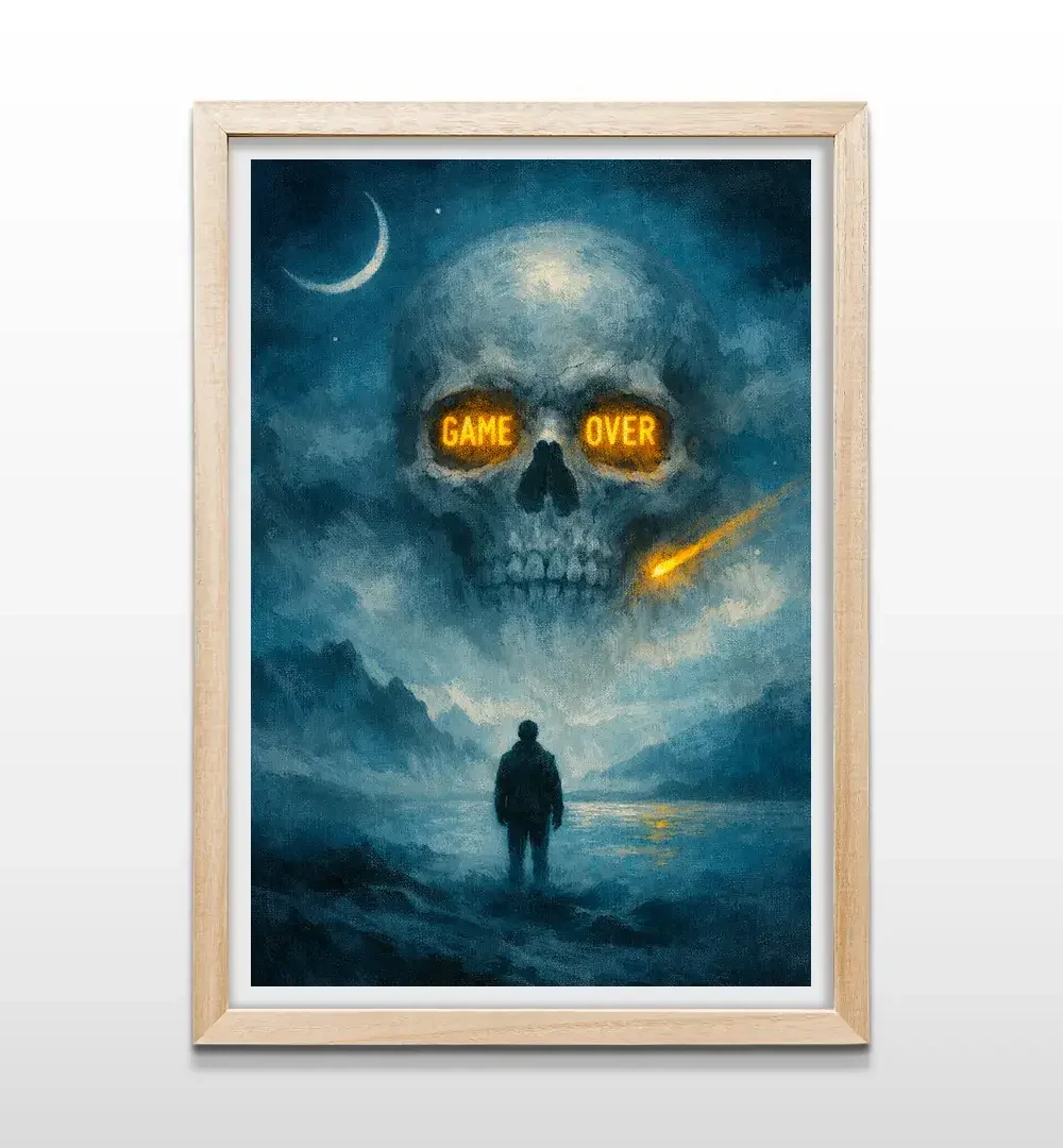 cuadro calavera game over rectangular natural