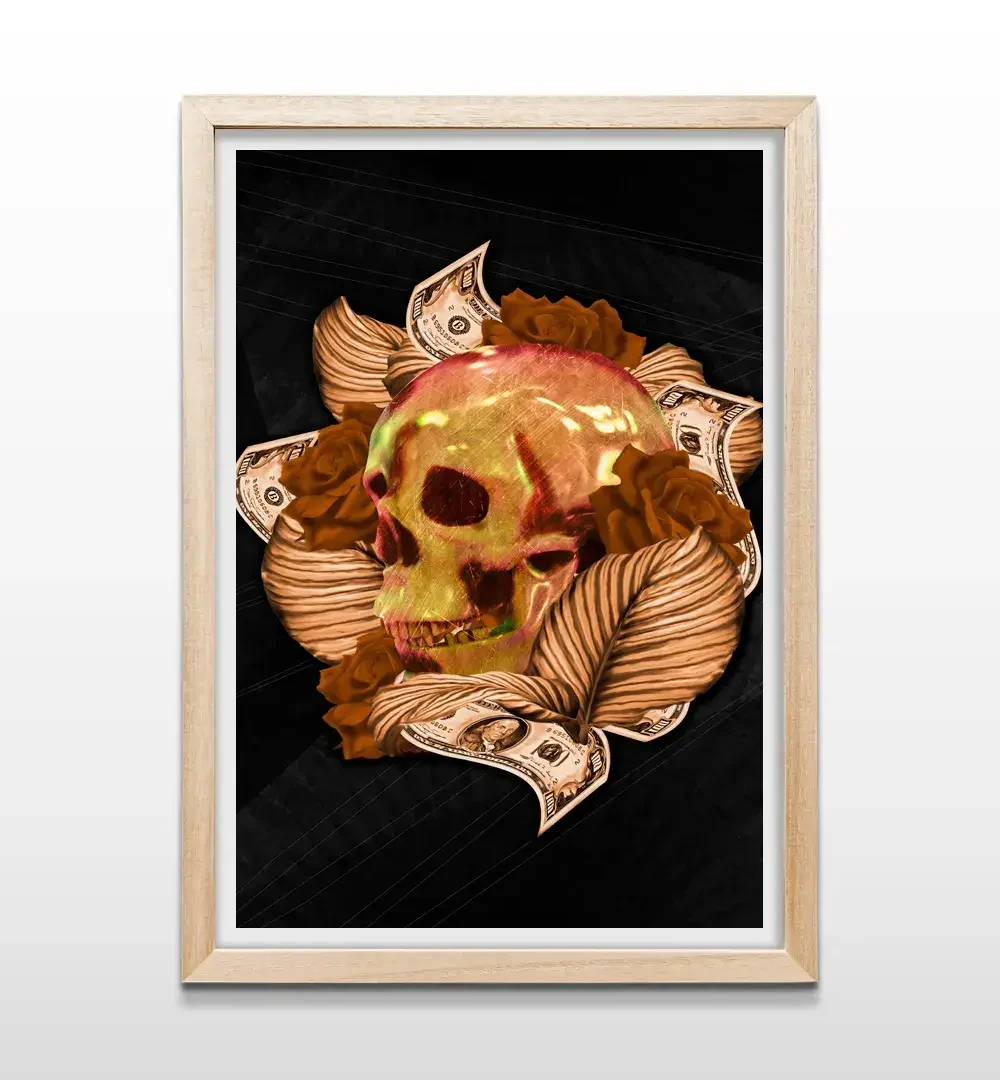 cuadro calavera rococo rectangular natural