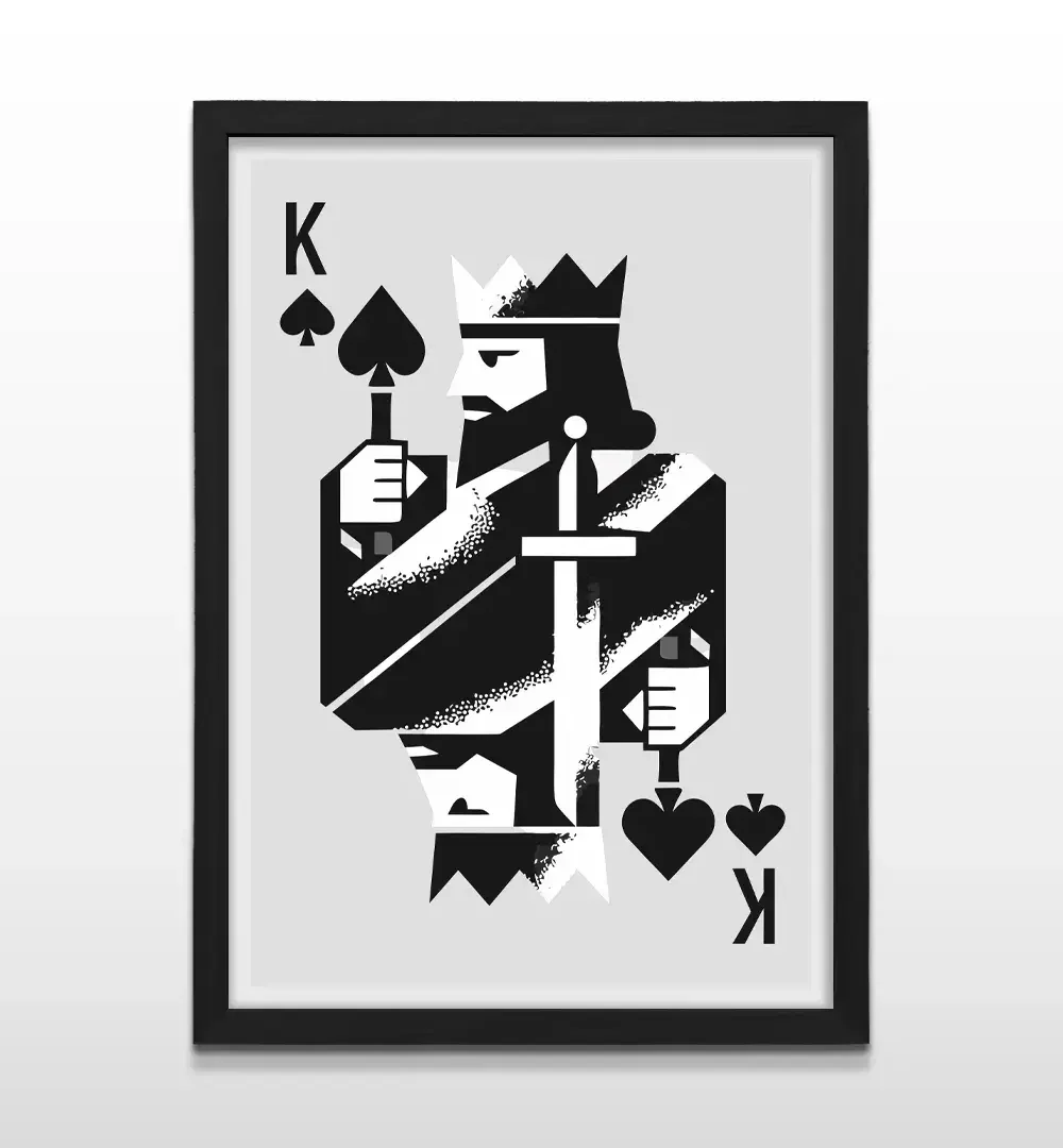 Cuadro moderno de carta de poker Rey con marco negro, decoración de alto impacto visual y regalo ideal para jugadores de poker, inversores y amantes del diseño exclusivo