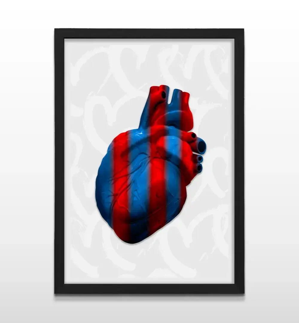 Cuadro moderno de corazón azulgrana con marco negro, decoración de alto impacto visual y regalo ideal para fanáticos de San Lorenzo