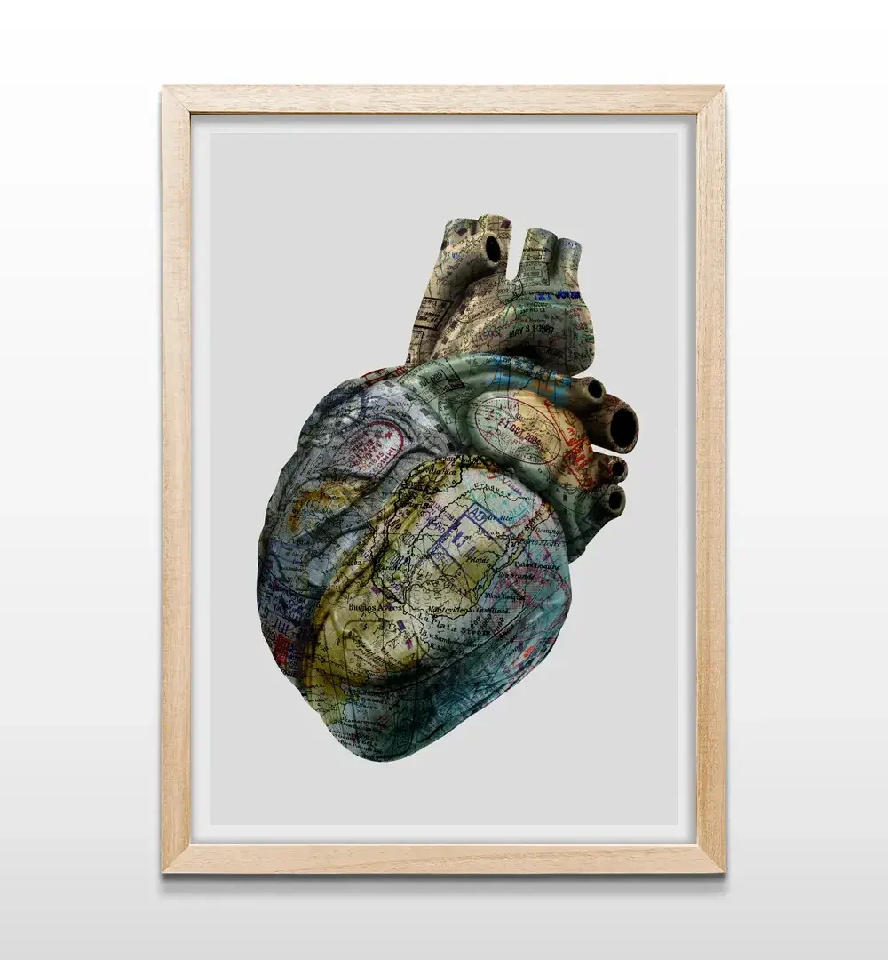 cuadro corazon viajero rectangular natural