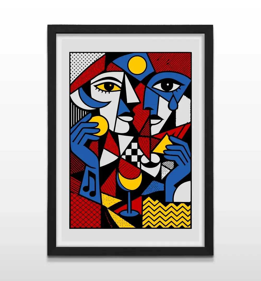 Cuadro moderno de retrato cubista con marco negro, decoración de alto impacto visual y regalo ideal para amantes del arte abstracto y el diseño