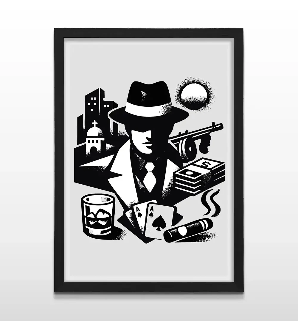Cuadro moderno "El Patrón" con marco negro, decoración de alto impacto visual y regalo ideal para amantes del diseño minimalista y el cine clásico