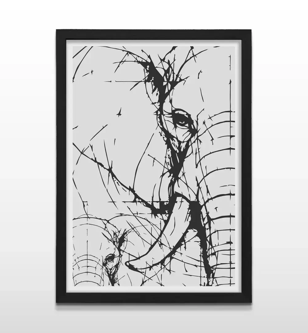 Cuadro moderno de elefante negro con marco negro, decoración de alto impacto visual y regalo ideal para amantes de la naturaleza y el diseño minimalista