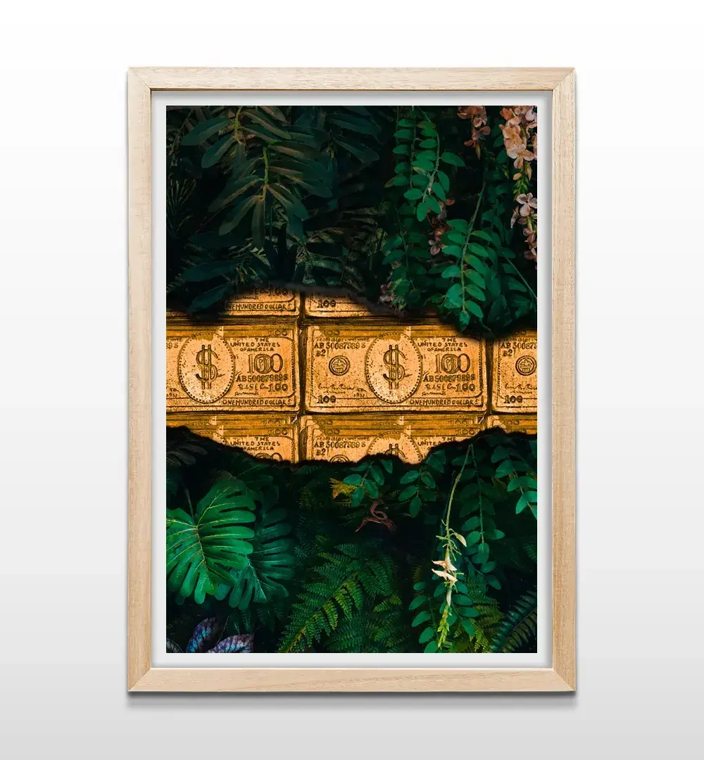 cuadro flores de oro rectangular natural