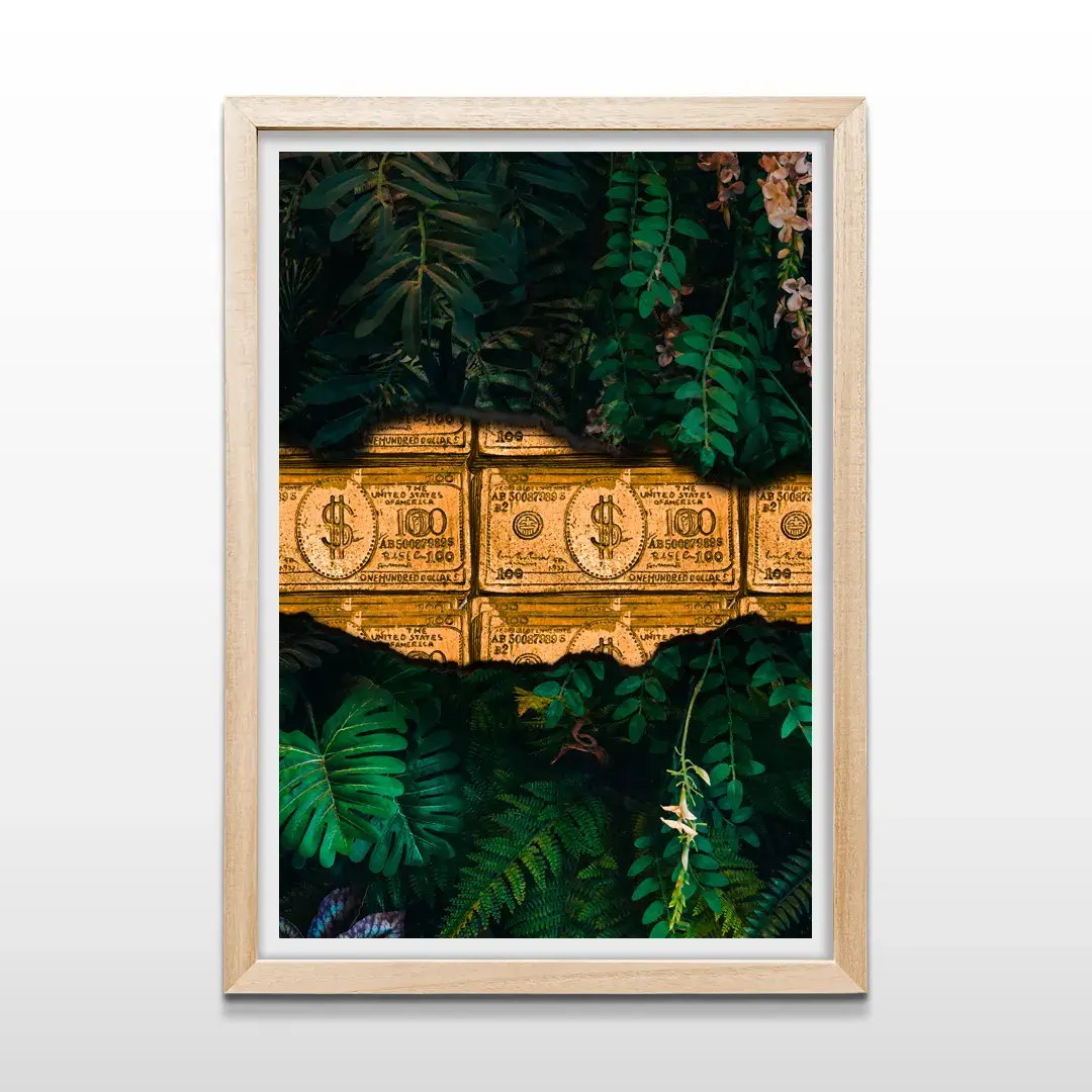 cuadro flores de oro rectangular natural