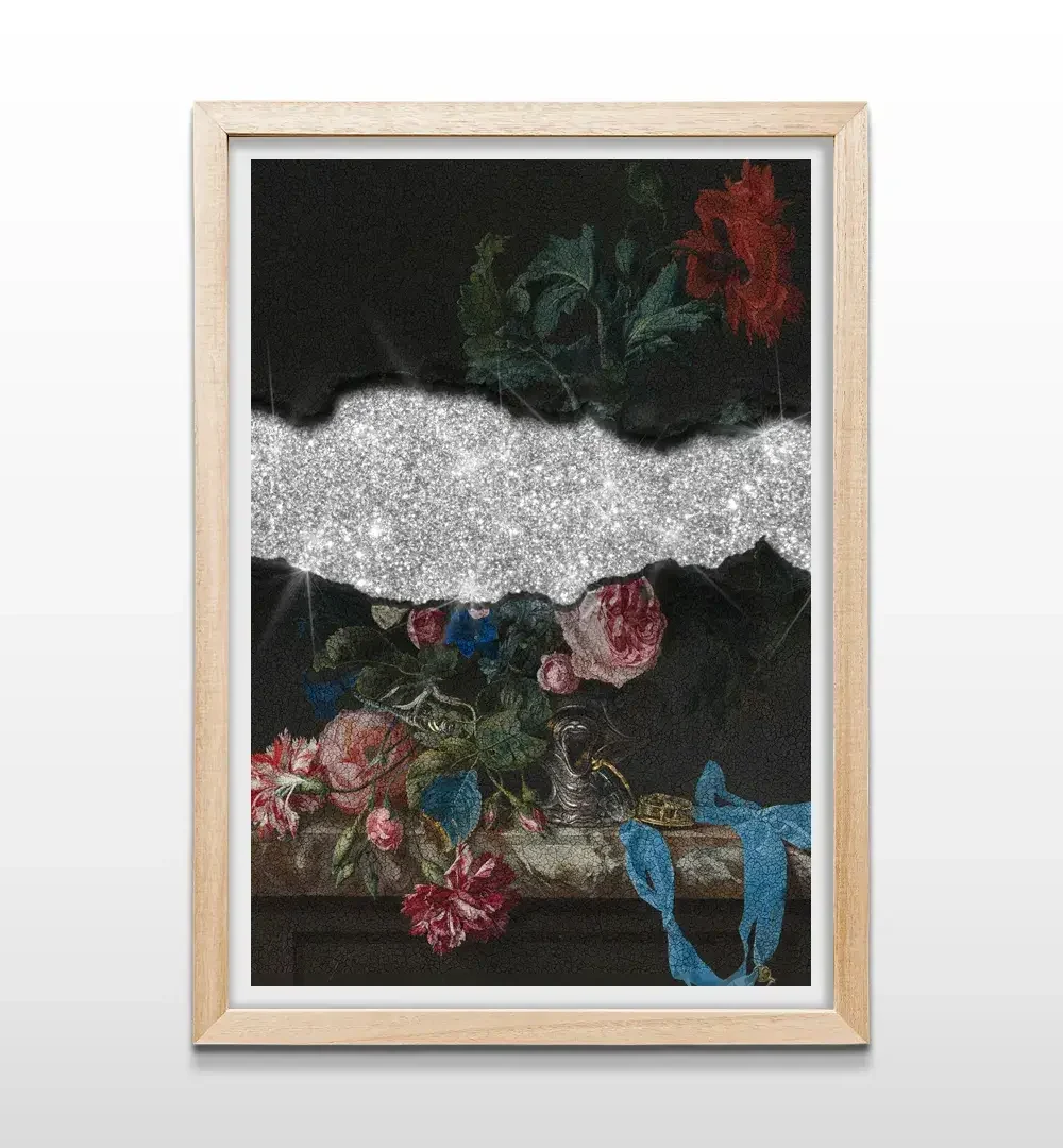 cuadro flores y diamantes rectangular natural