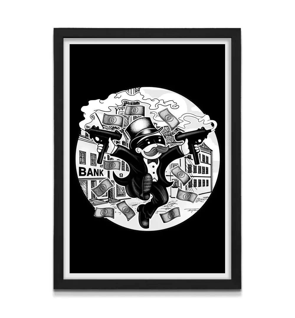 Cuadro moderno de gánster clásico con marco negro, decoración de alto impacto visual y regalo ideal para amantes del cine clásico, el misterio y el diseño de interiores sofisticado