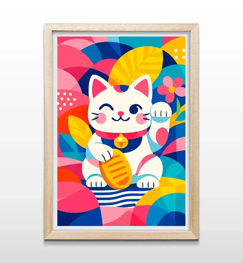 cuadro gato de la fortuna rectangular natural