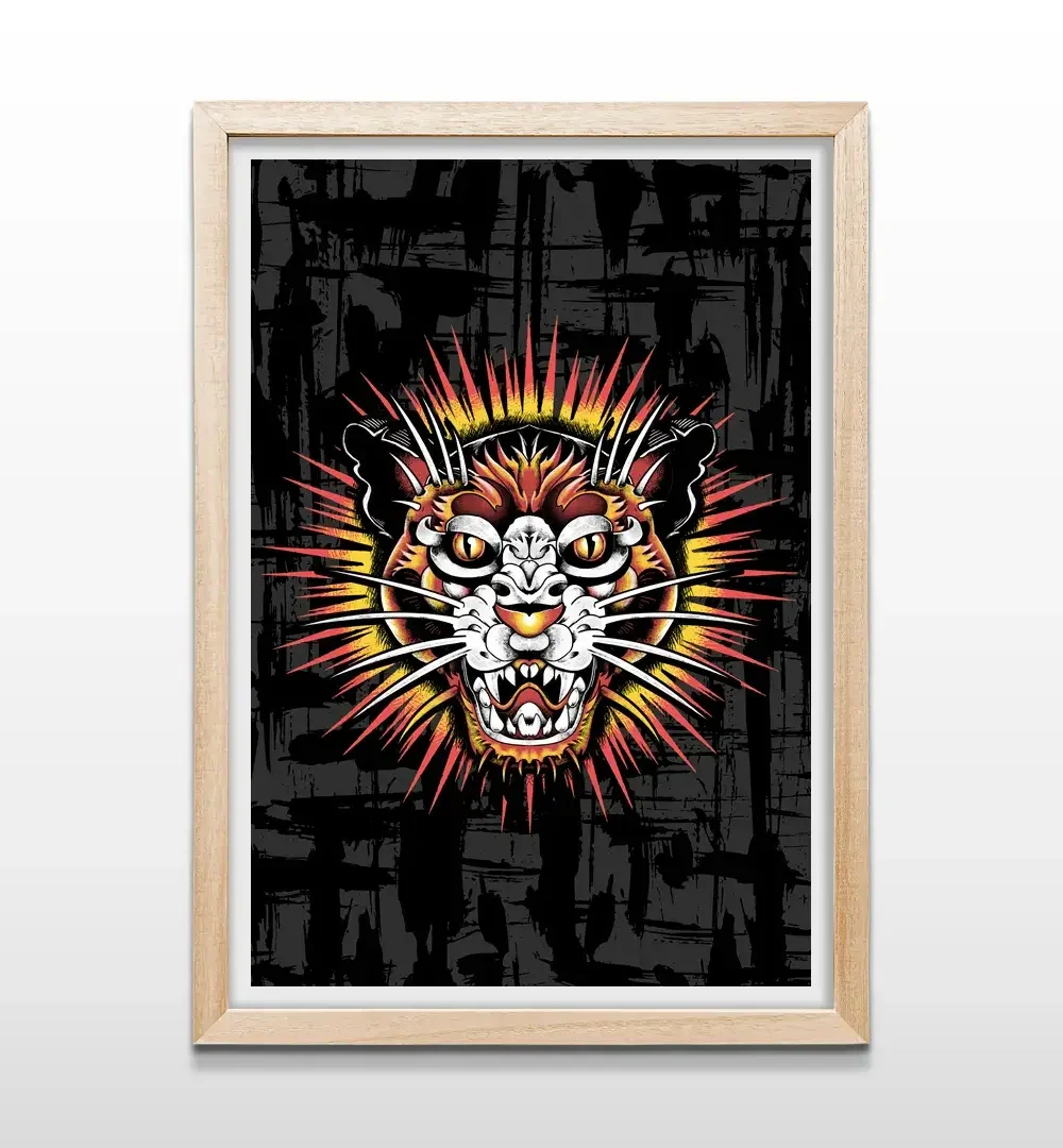 cuadro jaguar fuego rectangular natural