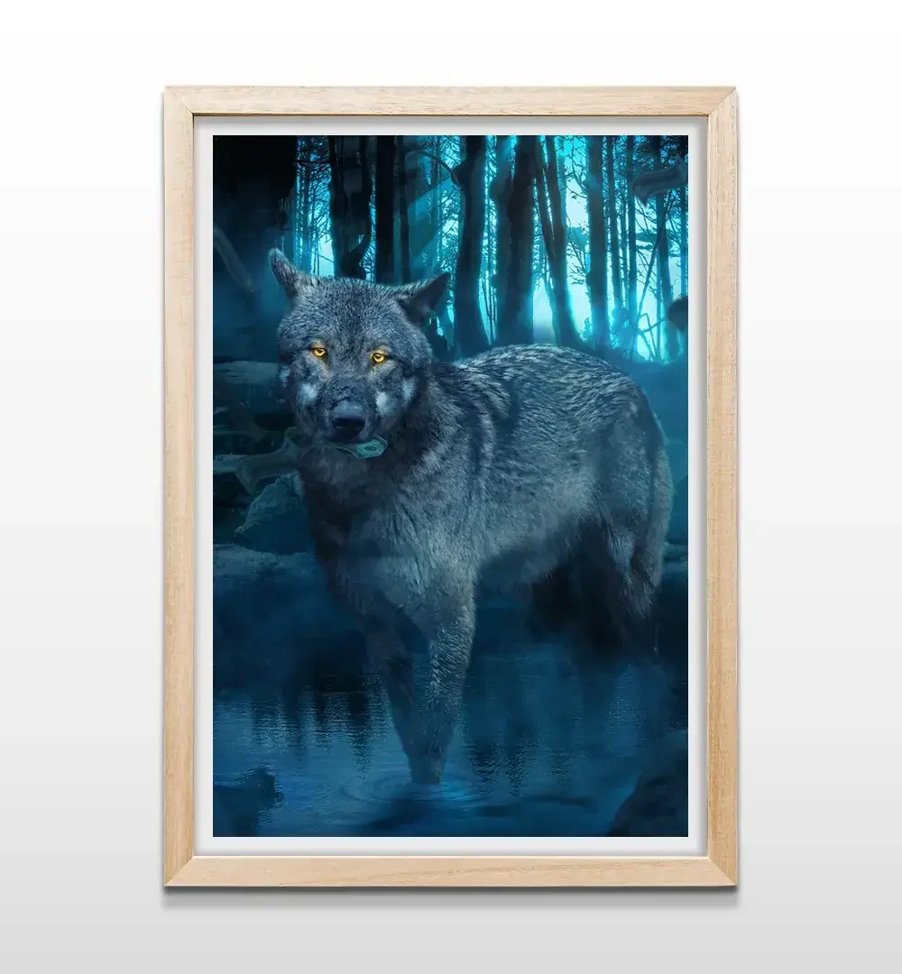 cuadro lobo cazador rectangular natural