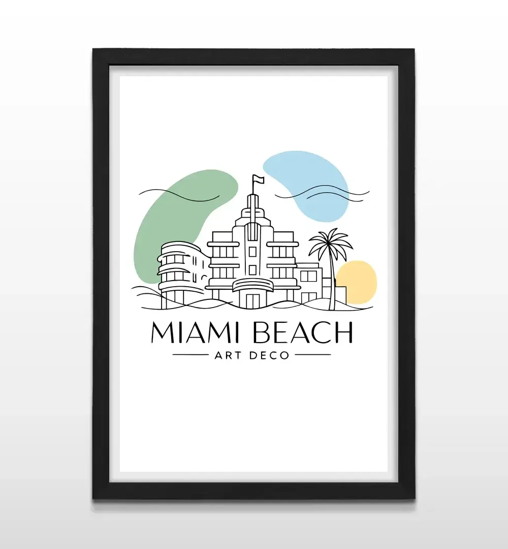 Cuadro moderno de Ocean Drive con marco negro, decoración de alto impacto visual y regalo ideal para amantes de los viajes y la arquitectura