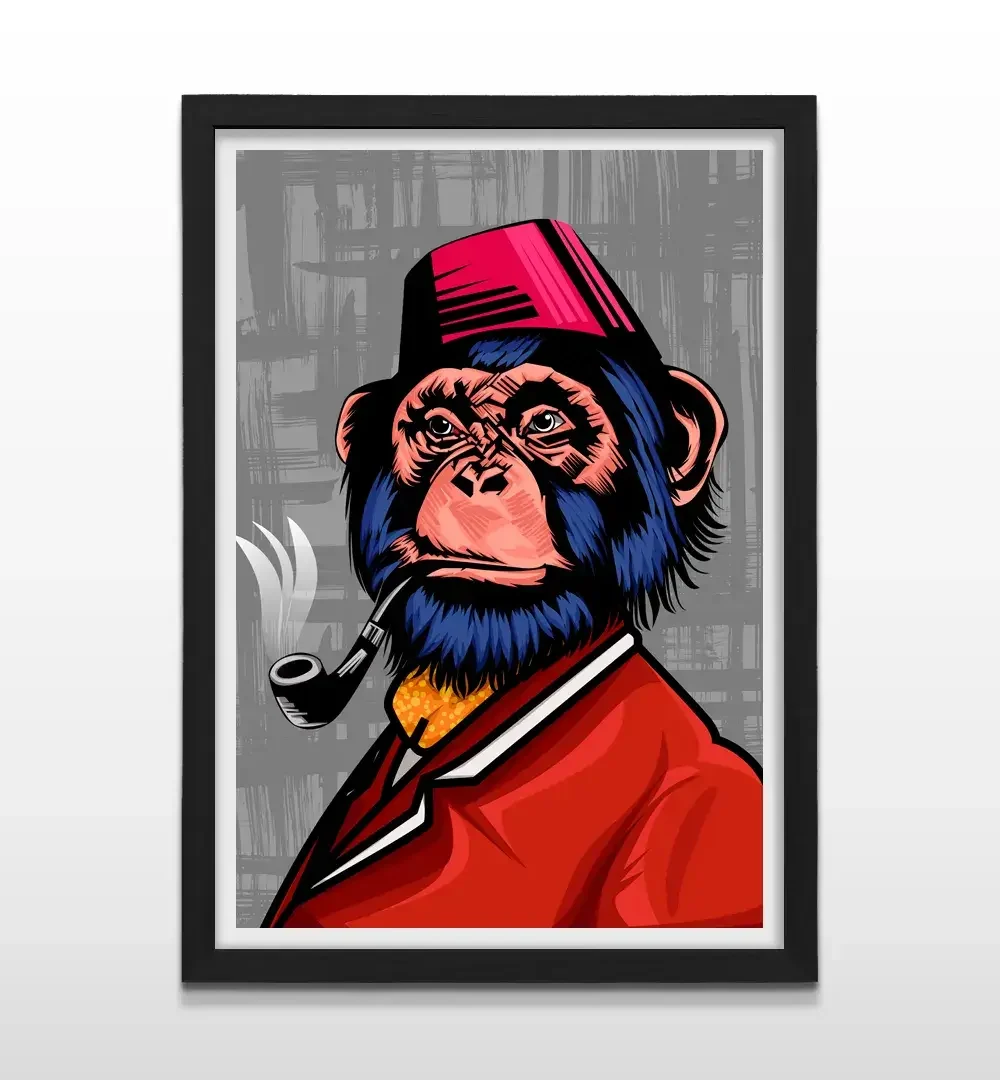 Cuadro moderno de mono mafioso elegante con marco negro, decoración de alto impacto visual y regalo ideal para emprendedores y amantes del arte urbano