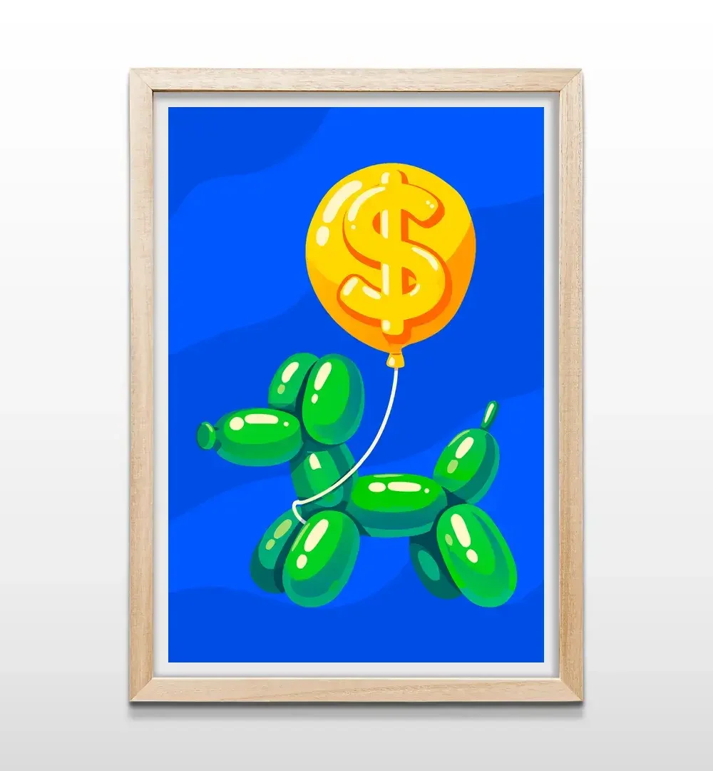 cuadro perro globo dolar rectangular natural