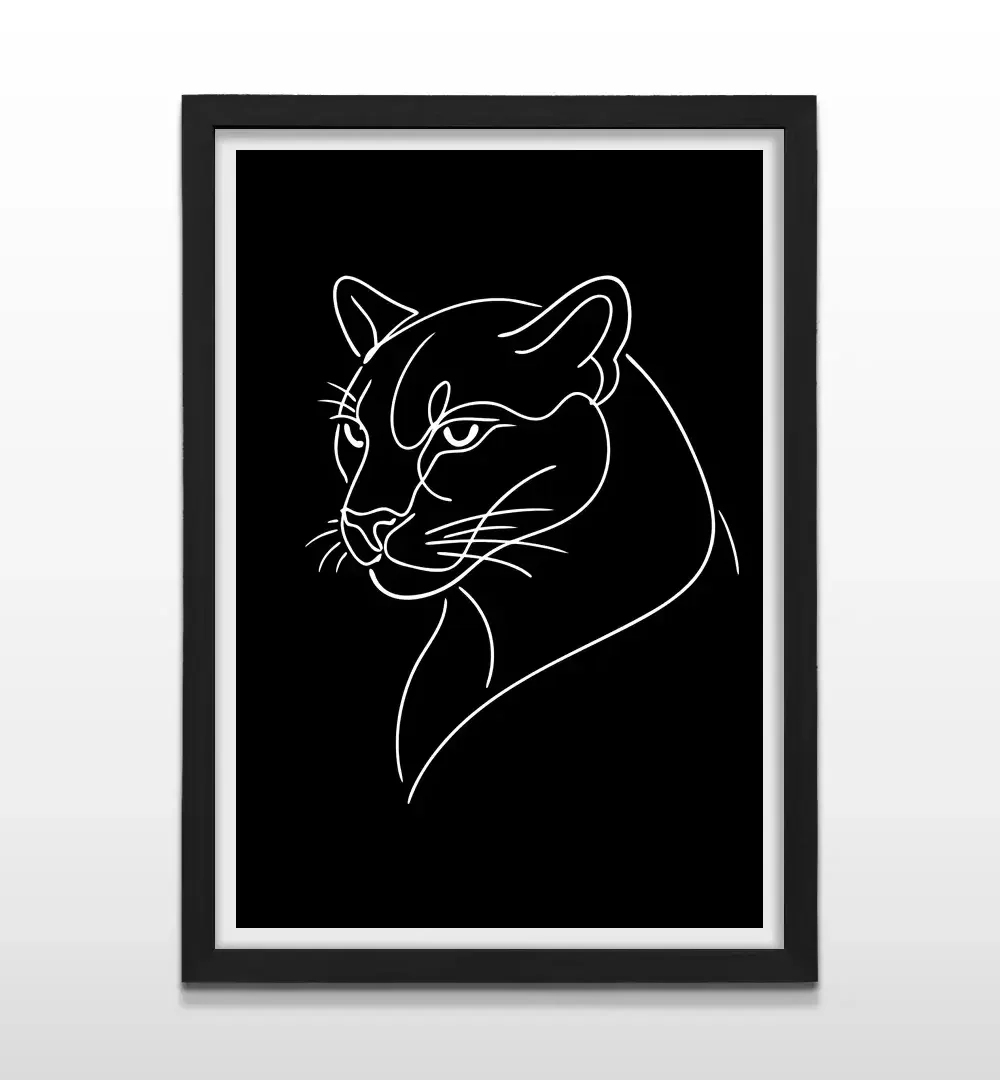 Cuadro moderno de puma con marco negro, decoración de alto impacto visual y regalo ideal para amantes de los animales salvajes y el diseño de interiores de lujo