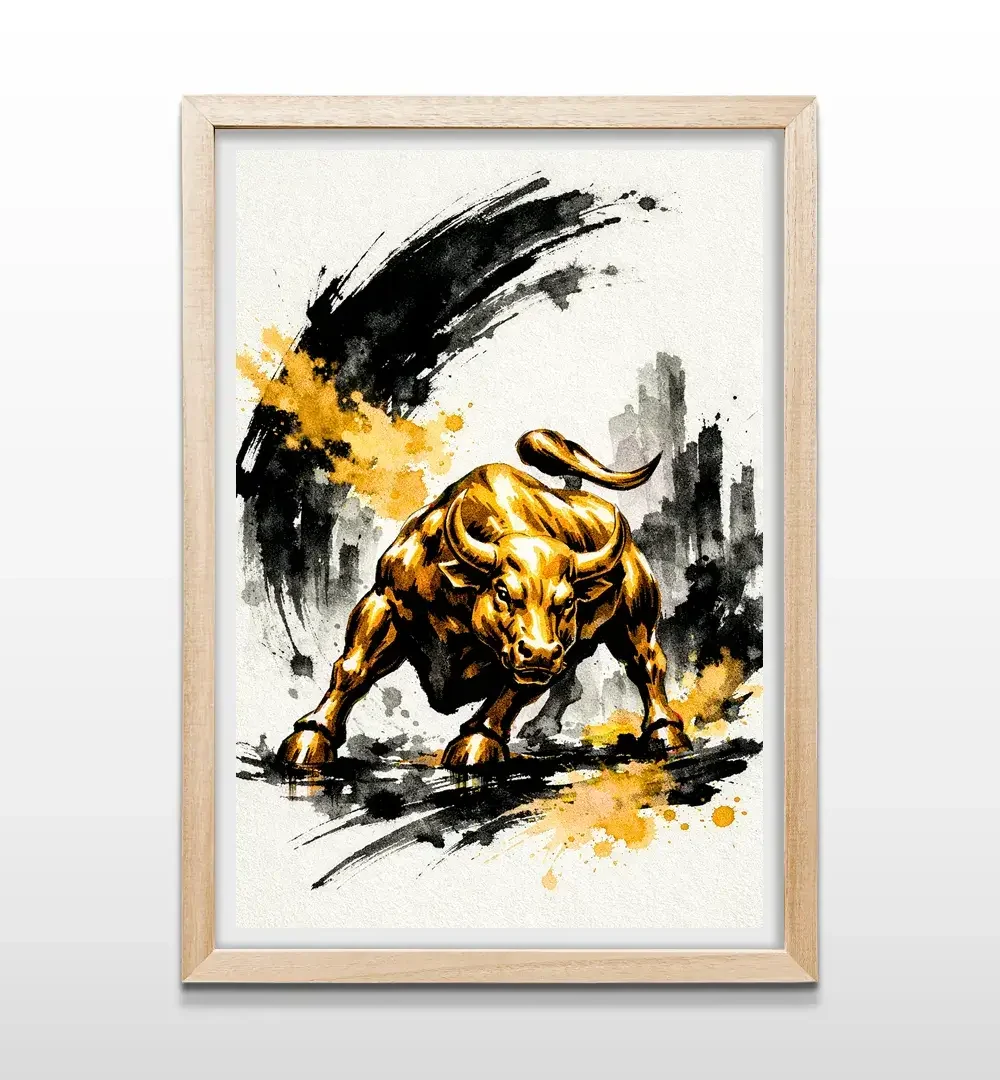 cuadro toro de oro rectangular natural