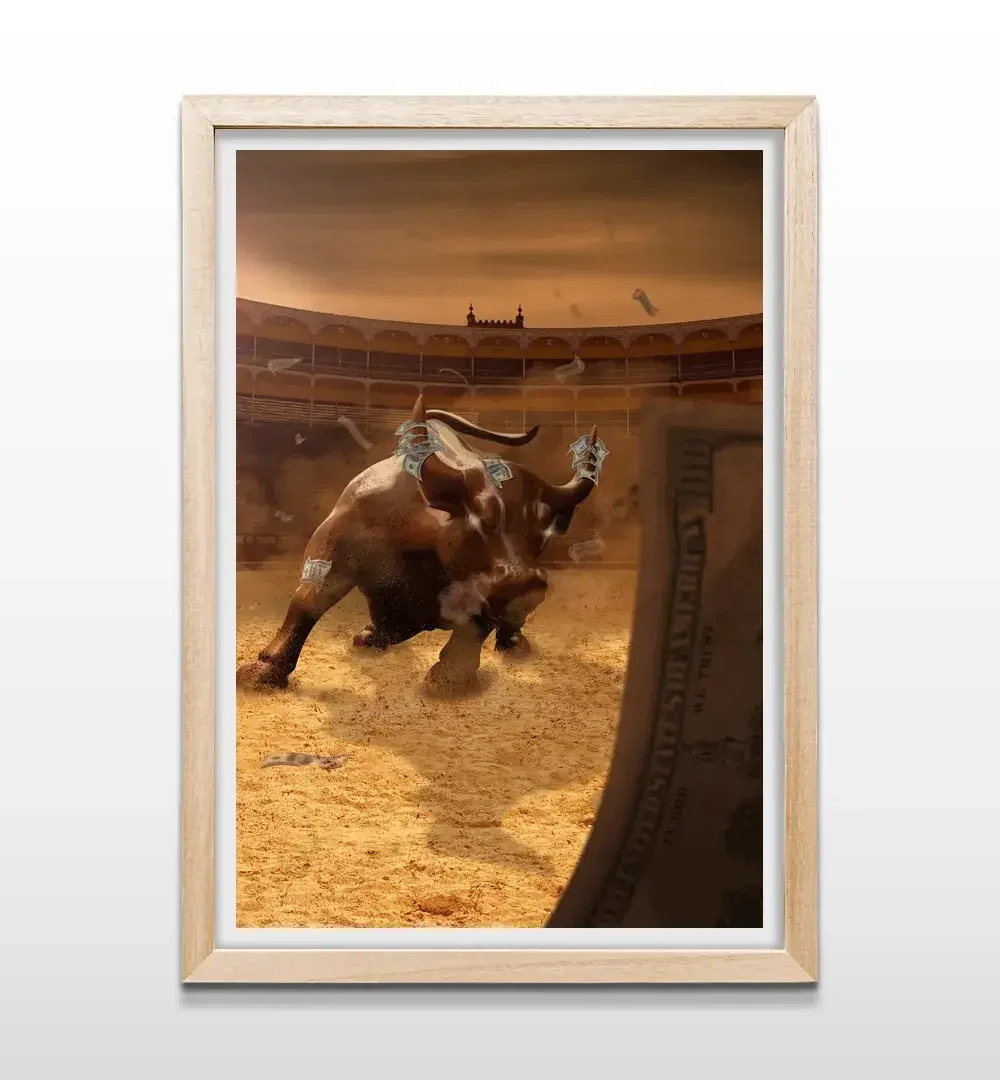 cuadro toro rampante rectangular natural