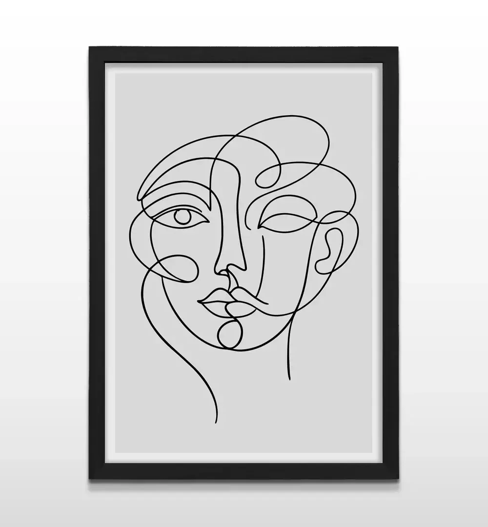 Cuadro moderno de retrato lineal con marco negro, arte de pared de alto contraste y regalo ideal para amantes del diseño minimalista y el interiorismo contemporáneo