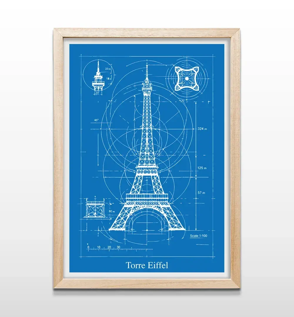 cuadro blueprint torre eiffel rectangular natural