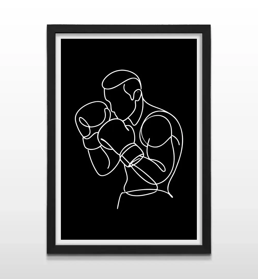 Cuadro moderno de boxeador retro con marco negro, arte de pared deportivo para decoración de interiores