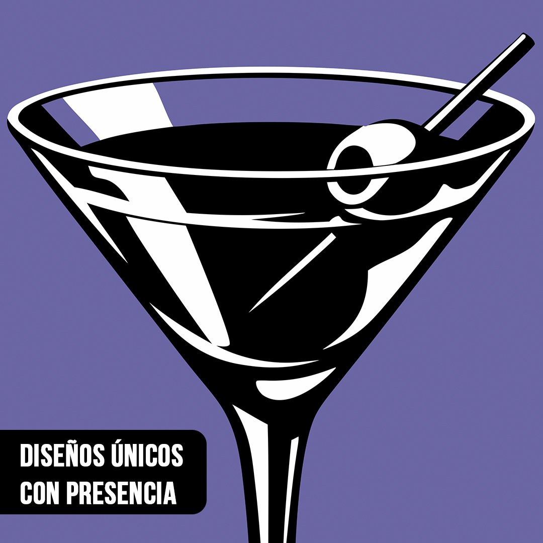 Primer plano de ilustración vectorial de copa de martini con aceituna y palillo sobre fondo violeta
