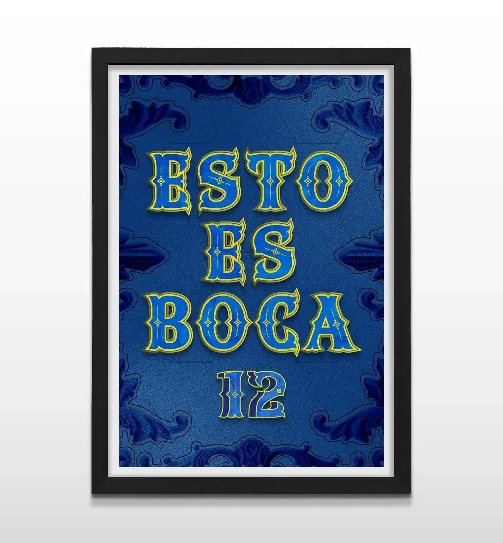 Cuadro moderno "Esto es Boca" con marco negro, arte de pared de fútbol argentino para fanáticos xeneizes