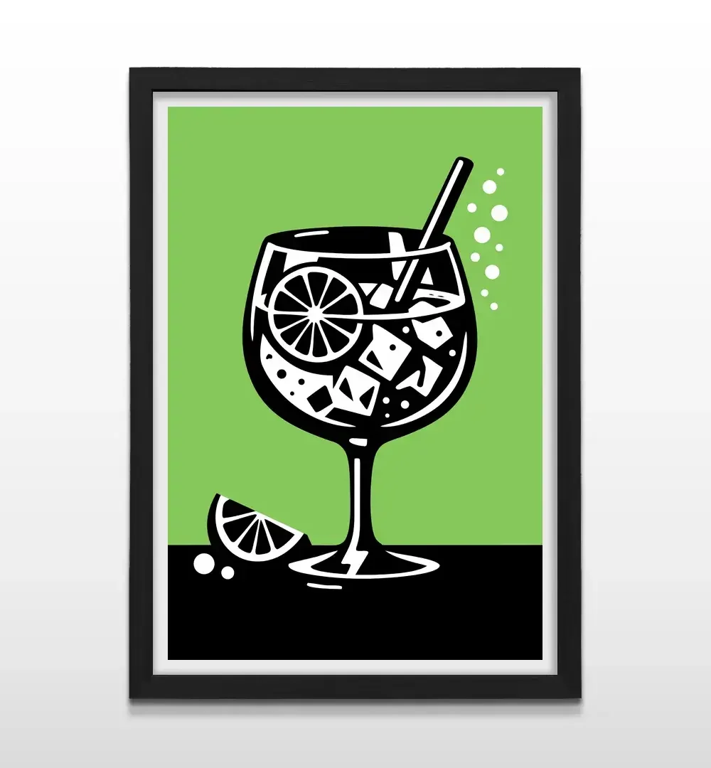 Cuadro moderno de cóctel Gin Tonic con marco negro, arte de pared para decoración de bares y quinchos