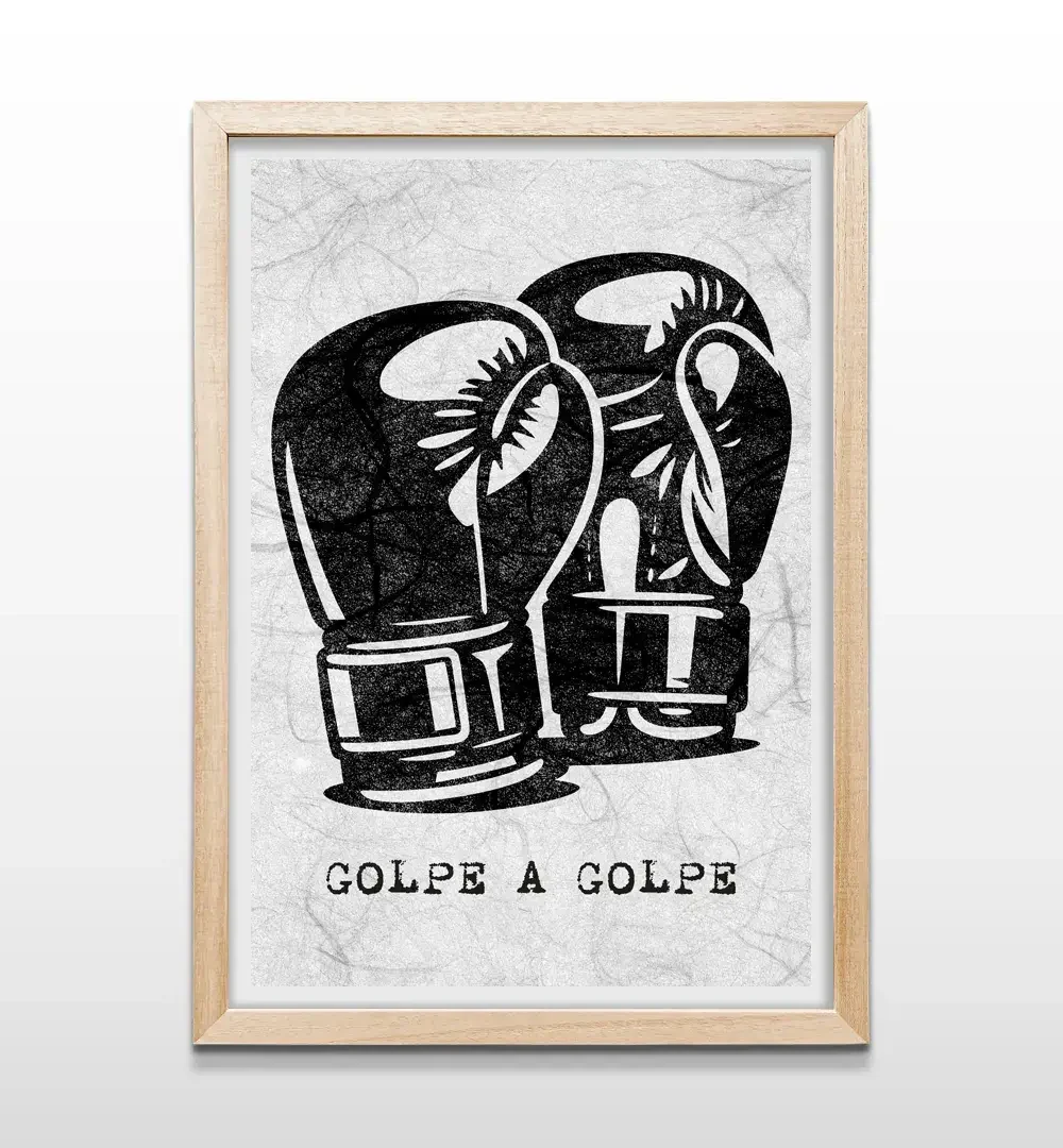 Cuadro decorativo de boxeo con marco de madera natural, arte de pared para gimnasio en casa o estudio