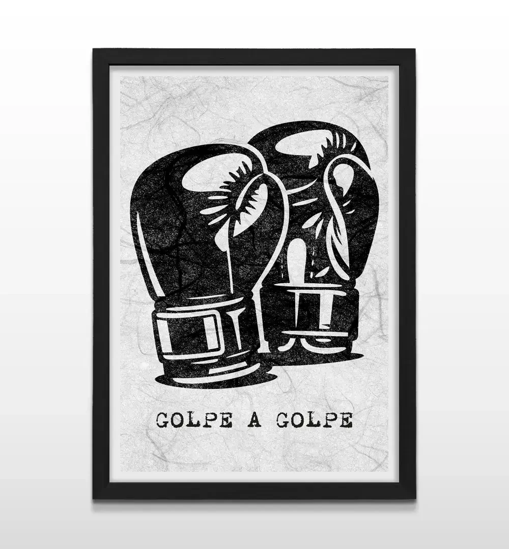 Cuadro moderno de guantes de boxeo con marco negro, decoración deportiva de pared con diseño minimalista
