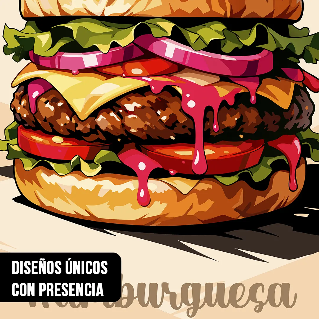 Primer plano de ilustración vectorial de hamburguesa gourmet con queso derretido, salsa, tomate, cebolla morada y lechuga