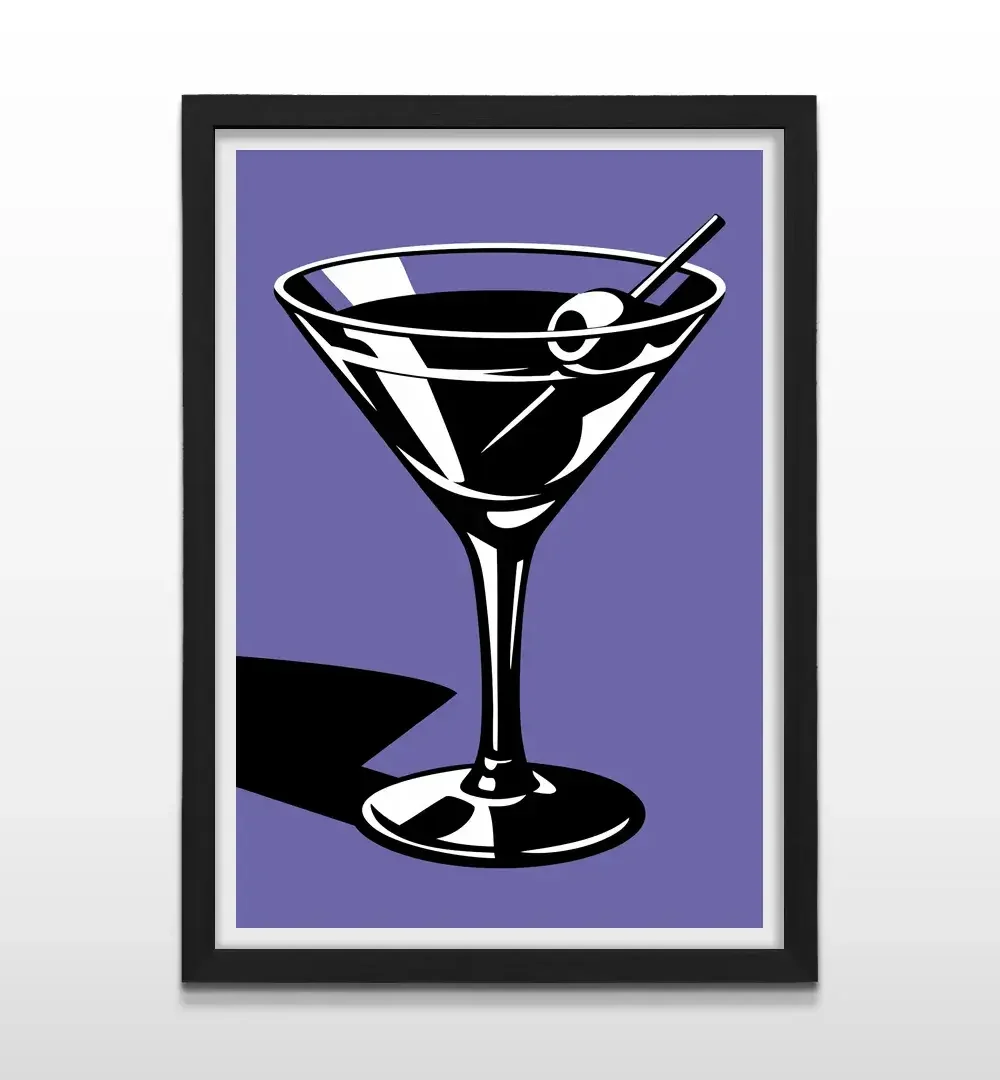 Cuadro moderno de trago Martini con marco negro, arte de pared elegante para cocina o comedor