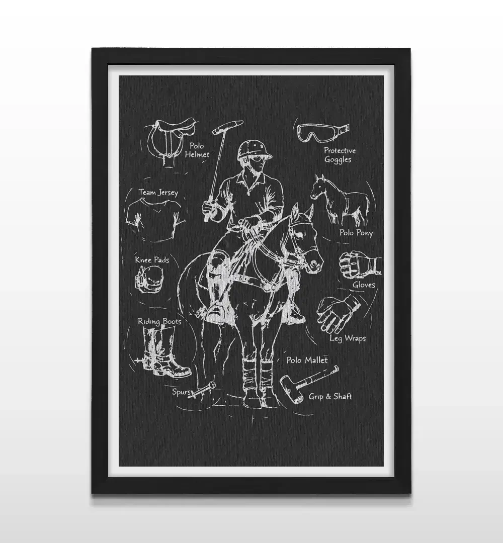 Cuadro moderno de polista con marco negro, decoración de alto impacto visual y regalo ideal para amantes de los caballos y el polo