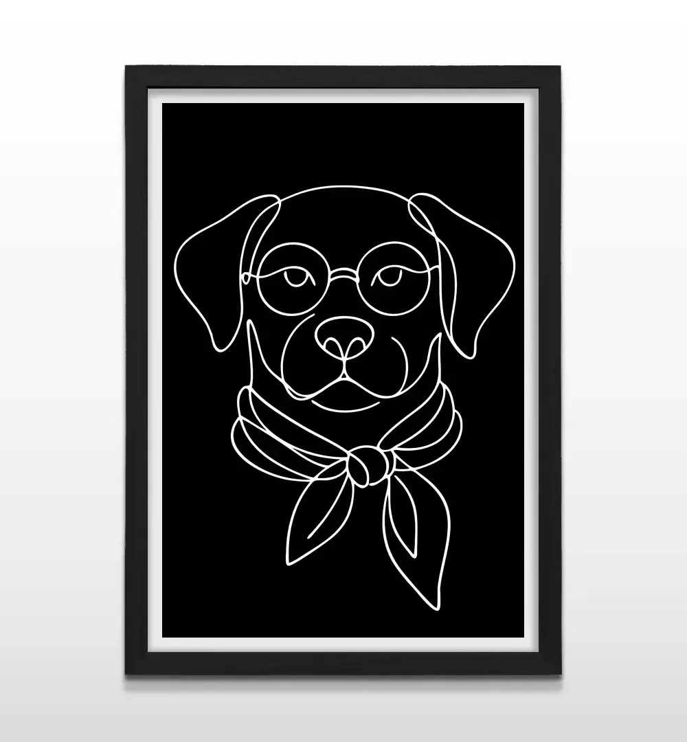 Cuadro decorativo moderno de Beagle con gafas y marco de madera color negro