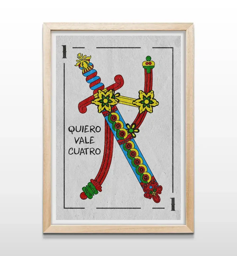 Cuadro de Ancho de Espada con marco de madera natural, decoración temática de truco para quinchos, bares y salas de juegos