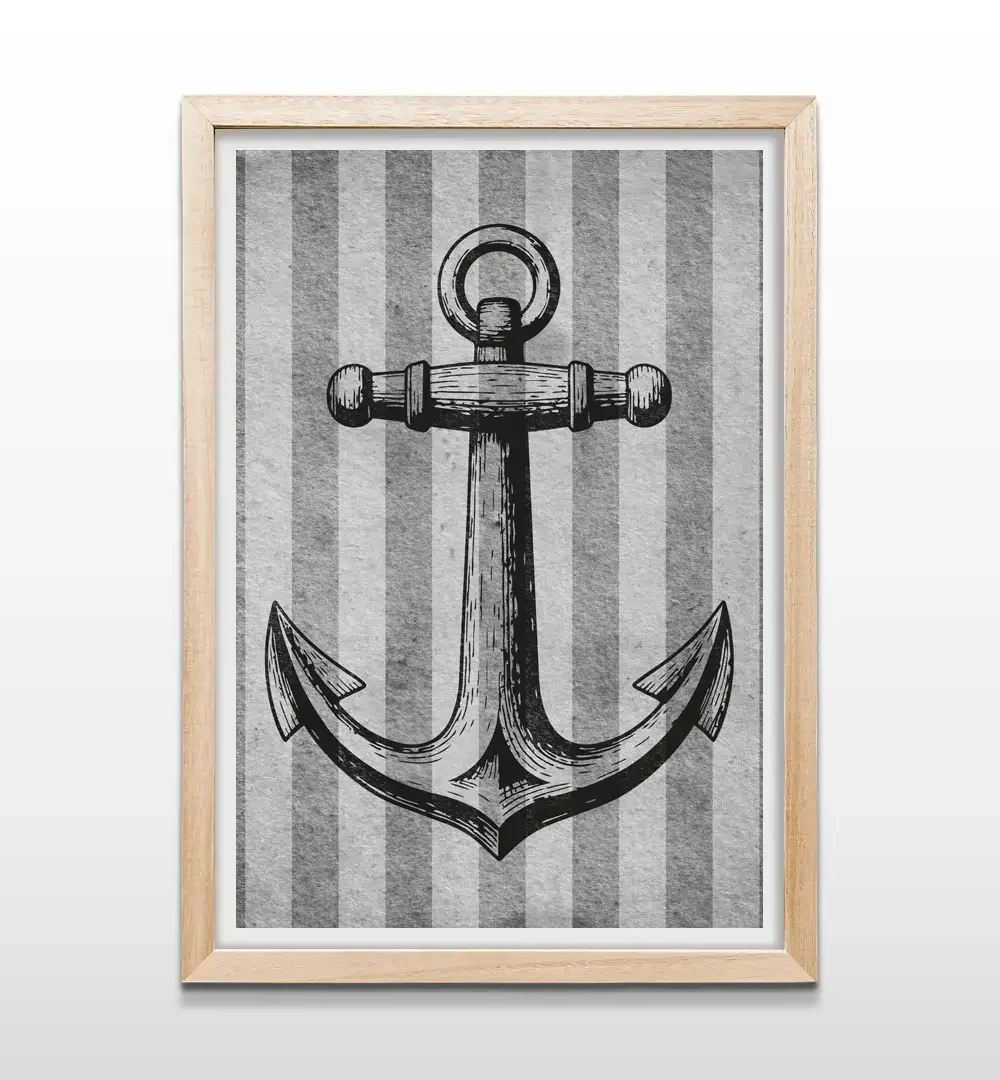 Cuadro de ancla vintage con marco de madera natural, decoración de pared náutica para dormitorios infantiles, casas de playa y quinchos