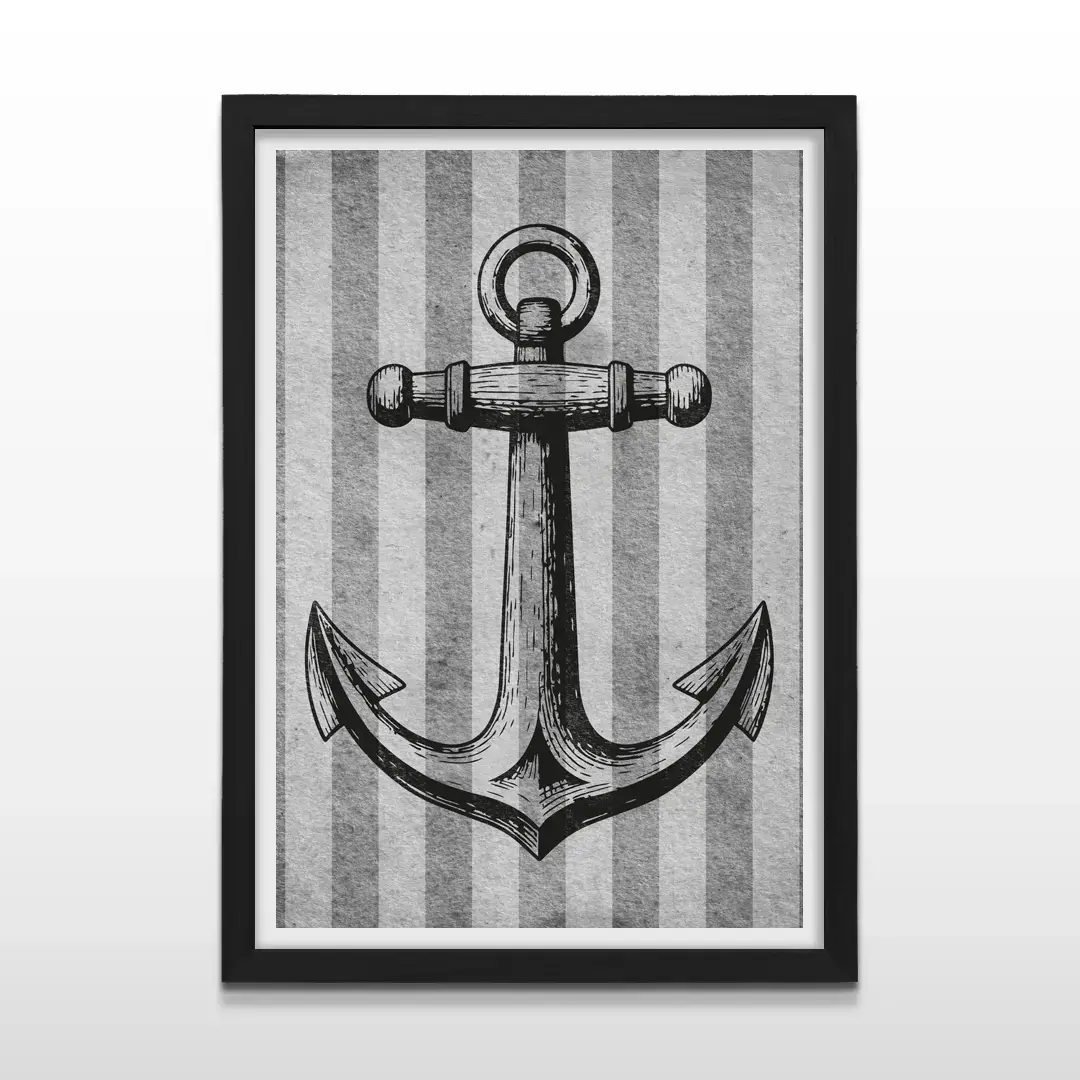 Cuadro moderno de ancla marinera con marco negro, arte de pared náutico sofisticado y regalo ideal para marineros o amantes del océano