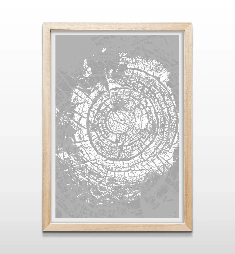 Cuadro de anillos de madera con marco de madera natural, decoración de pared estilo escandinavo y zen para salas de estar modernas