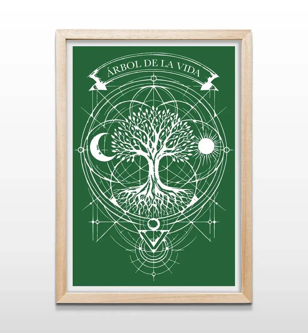 Cuadro del Árbol de la Vida con marco de madera natural, decoración de pared zen para salas de yoga, meditación y dormitorios