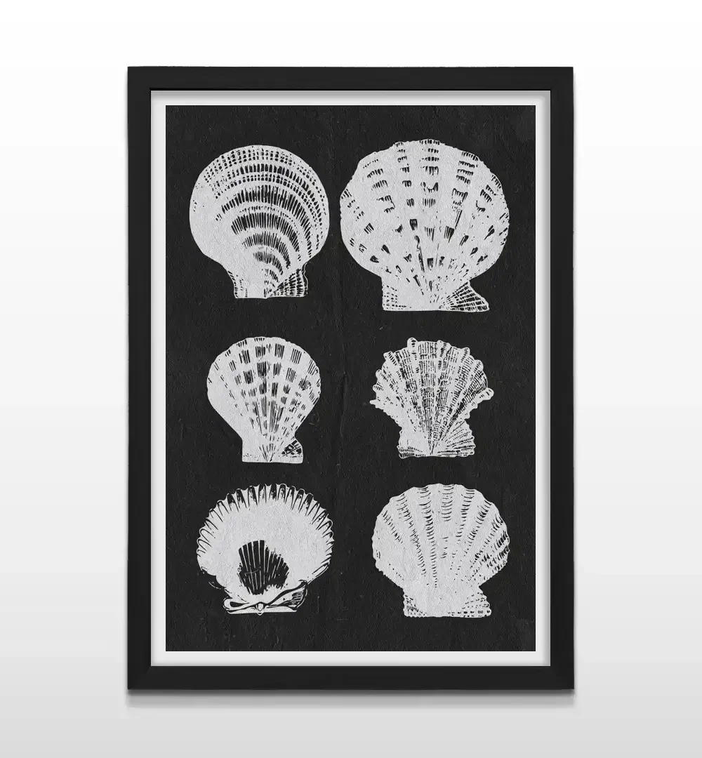 Cuadro moderno de caracoles abstractos con marco negro, arte de pared de diseño gráfico contemporáneo y regalo ideal para arquitectos y artistas