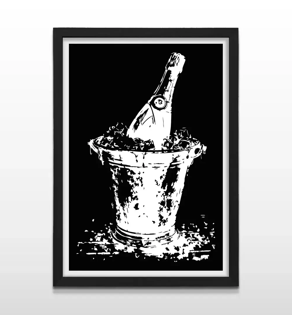 Cuadro moderno de botella de champagne con marco negro, decoración elegante para salas de estar y regalo de aniversario