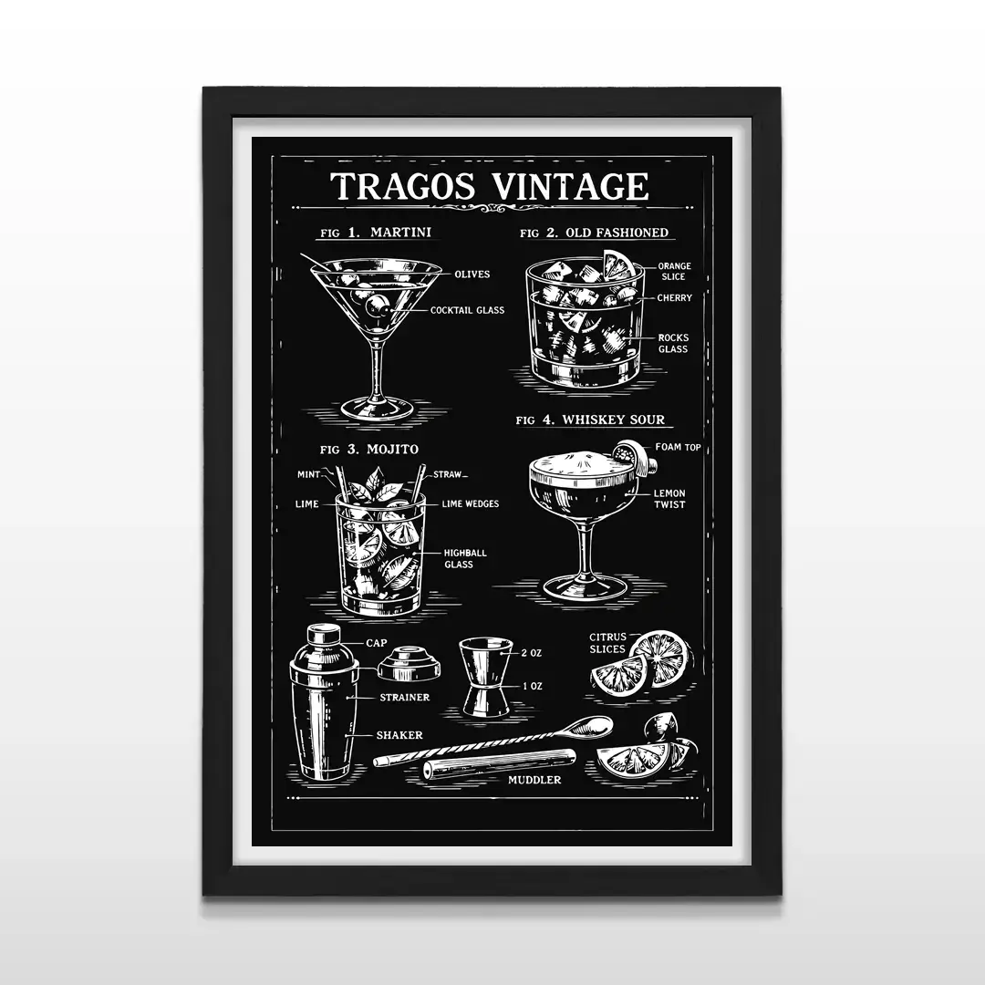 Cuadro moderno de cóctel clásico con marco negro, arte de pared elegante para salas de estar y regalo original para bartenders y aficionados