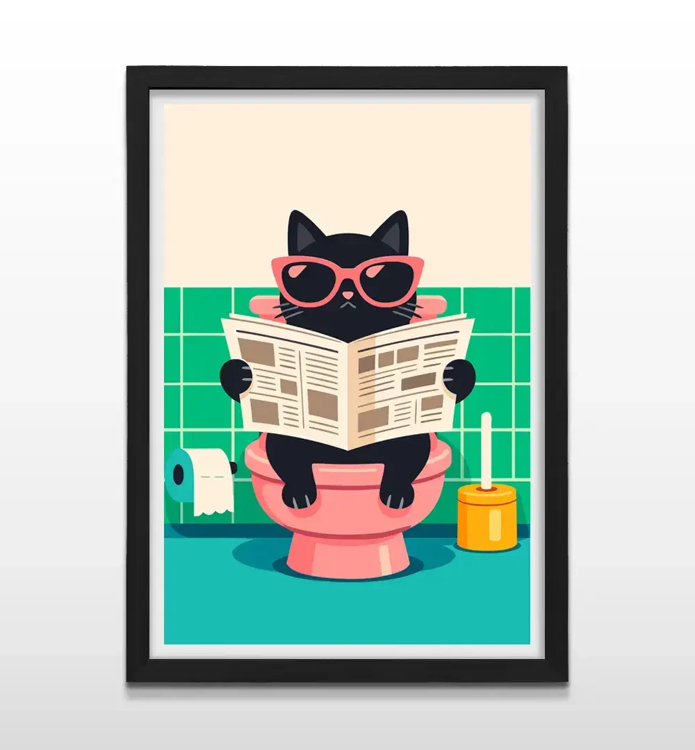 Cuadro moderno de Crónicas Felinas con marco negro, regalo original para dueños de gatos y decoración de interiores con estilo único
