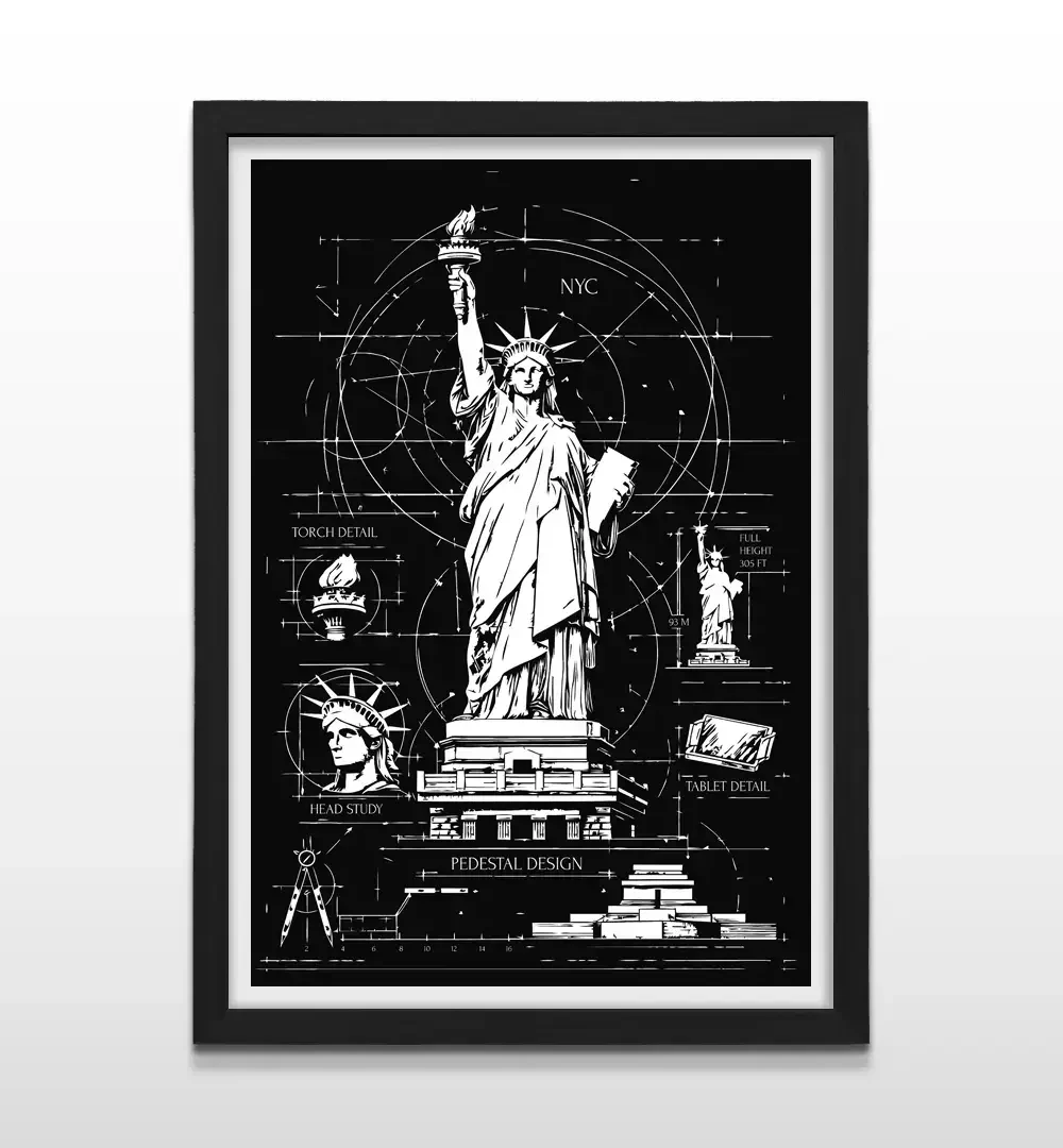 Cuadro moderno de la Estatua de la Libertad con marco negro, regalo ideal para arquitectos, ingenieros y viajeros