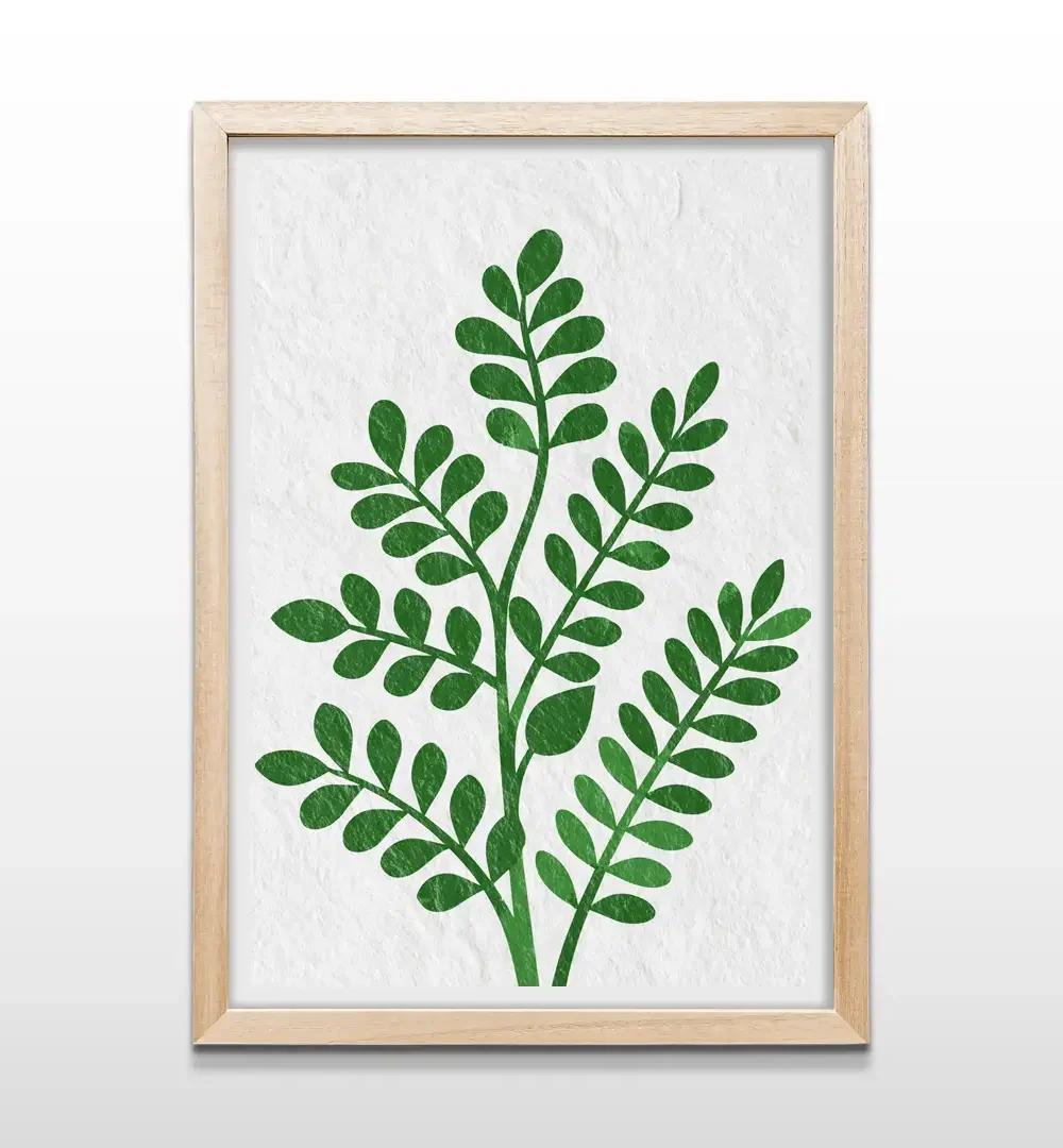 Cuadro de herbario moderno con marco de madera natural, decoración botánica para salas de estar y espacios de inspiración natural